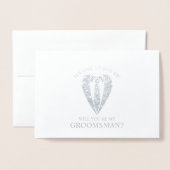 Silver Wedding Suit en Stropdas Groomsman Voorstel Folie Kaarten (Voorkant met envelop)