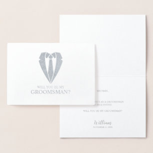 Silver Wedding Suit en Stropdas Groomsman Voorstel Folie Kaarten