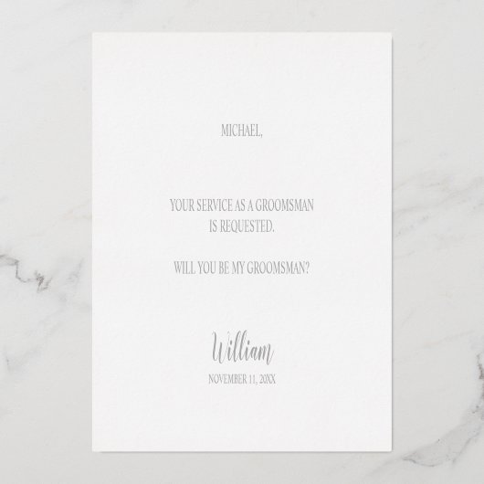 Silver Wedding Suit en Stropdas Groomsman Voorstel Folie Uitnodiging (Achterkant)
