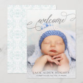Silver Welkom Baby Geboorte Aankondiging Foto Kaar (Voorkant / Achterkant)