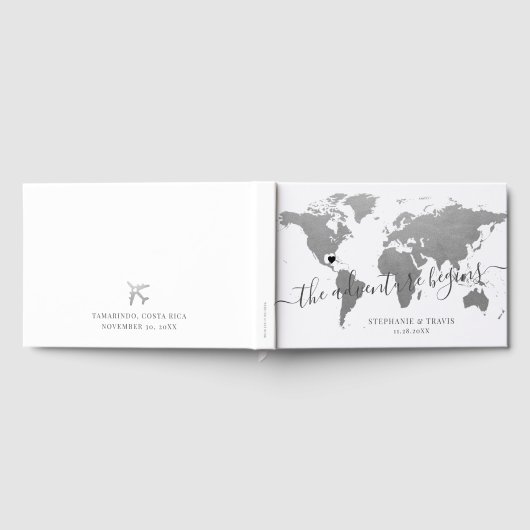 Silver Wereldkaart Destination Wedding Gastenboek (Volledig)