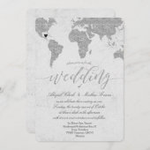 Silver Wereldkaart Destination Wedding Invitation Kaart (Voorkant / Achterkant)