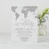 Silver Wereldkaart Destination Wedding Invitation Kaart (Staand voorkant)