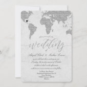 Silver Wereldkaart Destination Wedding Invitation Kaart (Voorkant)