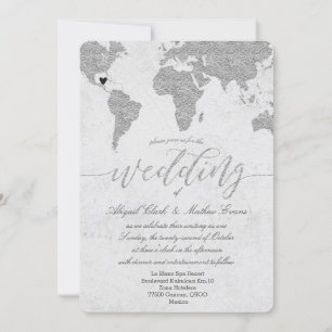 Silver Wereldkaart Destination Wedding Invitation Kaart