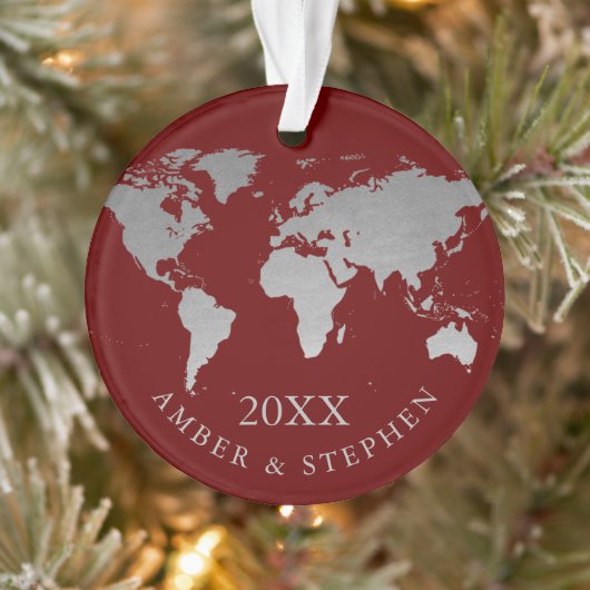 Silver Wereldkaart Travel Keepomwille Personalizee Ornament (Boom)