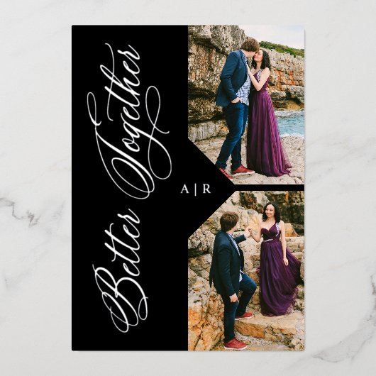 Silver Whimsical Luxury Modern 2 Photos Collage Folie Uitnodiging (Voorkant)