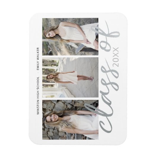 Silver Whimsical Script Photo Afstuderen Magnet Magneet (Verticaal)