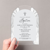 Silver White Agaat Doop Modern Elegant Acryl Uitnodigingen (Insitu (Draagbaar))