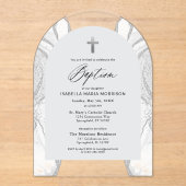 Silver White Agaat Doop Modern Elegant Acryl Uitnodigingen (Voorkant)