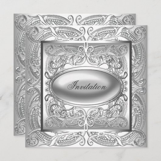 Silver White All Occasion Party Invitation Kaart (Voorkant / Achterkant)