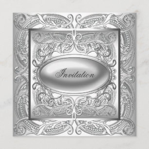 Silver White All Occasion Party Invitation Kaart