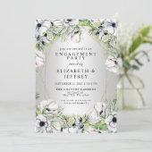 Silver White Anemone Gold Engagement Party Kaart (Staand voorkant)