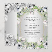 Silver White Anemone Gold Engagement Party Kaart (Voorkant / Achterkant)