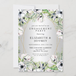 Silver White Anemone Gold Engagement Party Kaart