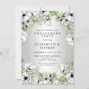 Silver White Anemone Gold Engagement Party Kaart