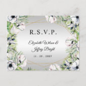 Silver White Anemone Gold Geometric RSVP Uitnodiging Briefkaart (Voorkant)