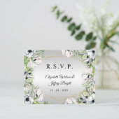 Silver White Anemone Gold Geometric RSVP Uitnodiging Briefkaart (Staand voorkant)