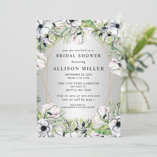 Silver White Anemone Gold Geometric Vrijgezellenfe Kaart (Staand voorkant)