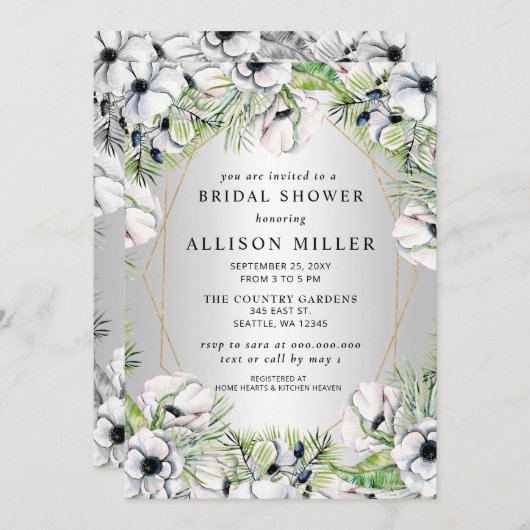 Silver White Anemone Gold Geometric Vrijgezellenfe Kaart (Voorkant / Achterkant)