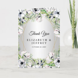 Silver White Anemone Gold Geometric Weddenschap Bedankkaart