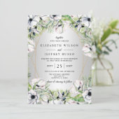 Silver White Anemone Gold Geometric Weddenschap Kaart (Staand voorkant)