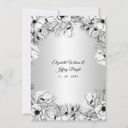 Silver White Anemone Gold Geometric Weddenschap Kaart (Achterkant)