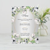 Silver White Anemone Gold Geometric Weddenschap Menu (Staand voorkant)