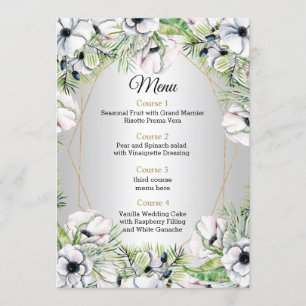 Silver White Anemone Gold Geometric Weddenschap Menu