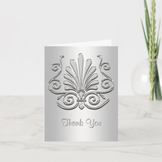 Silver White Art Deco Damask Dank u Bedankkaart (Voorkant)