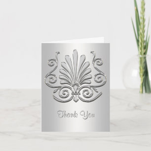Silver White Art Deco Damask Dank u Bedankkaart
