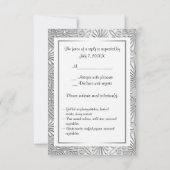 Silver White Art Deco Damask RSVP 2 Kaartje (Achterkant)