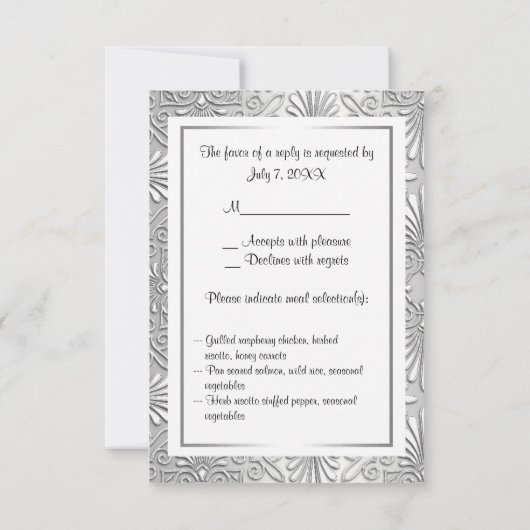 Silver White Art Deco Damask RSVP 2 Kaartje (Achterkant)