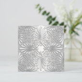 Silver & White Art Deco Damask Vrijgezellenfeest Kaart (Staand voorkant)