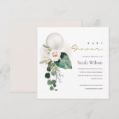 SILVER WHITE BALLOON FLORAL BABY SHOWER INVITE BEDANKKAART (Voorkant / Achterkant)
