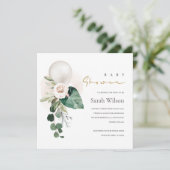 SILVER WHITE BALLOON FLORAL BABY SHOWER INVITE BEDANKKAART (Staand voorkant)