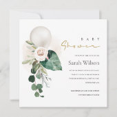 SILVER WHITE BALLOON FLORAL BABY SHOWER INVITE BEDANKKAART (Voorkant)