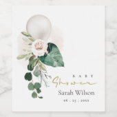 SILVER WHITE BALLOON FLORAL BUNCH BABY SHOWER WIJN ETIKET (Enkel label)