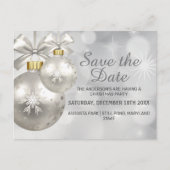 Silver & White Bauble Xmas Party | Datum opslaan Uitnodiging Briefkaart (Voorkant)