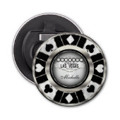 Silver, White, Black Poker Chip - Persoonlijk Button Flesopener (Voorkant)