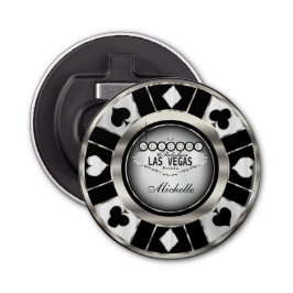 Silver, White, Black Poker Chip - Persoonlijk Button Flesopener