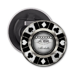Silver, White, Black Poker Chip - Persoonlijk Button Flesopener