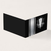 Silver, white & black strepen tuxedo bachelor kaart (Buitenkant)