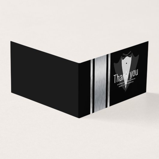 Silver, white & black strepen tuxedo bachelor kaart (Buitenkant)