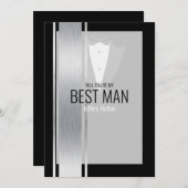 Silver, white & black stripe tuxedo best man aankondiging (Voorkant / Achterkant)