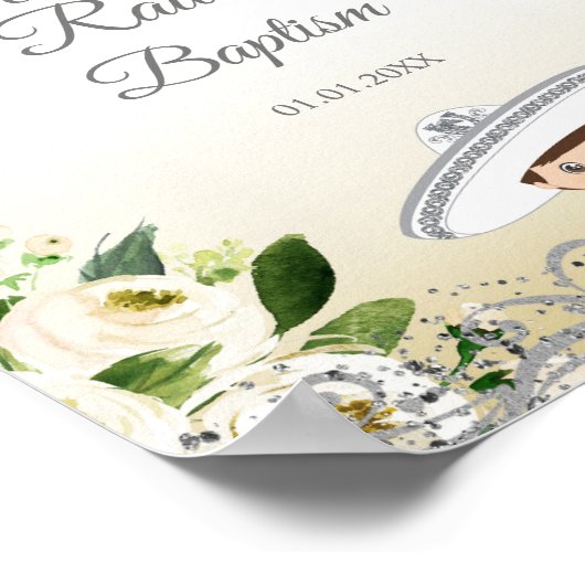 Silver White Boy Baptism Welcome Sign Poster (Hoek)