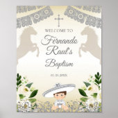 Silver White Boy Baptism Welcome Sign Poster (Voorkant)