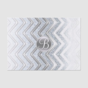 Silver White Chevron Shine Monogram Letter Initiaa Tissuepapier