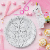 Silver White Christmas Winter Trees Papieren Bordje (Feest)