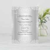 Silver White Damask Baptism/Christening Invite Kaart (Staand voorkant)
